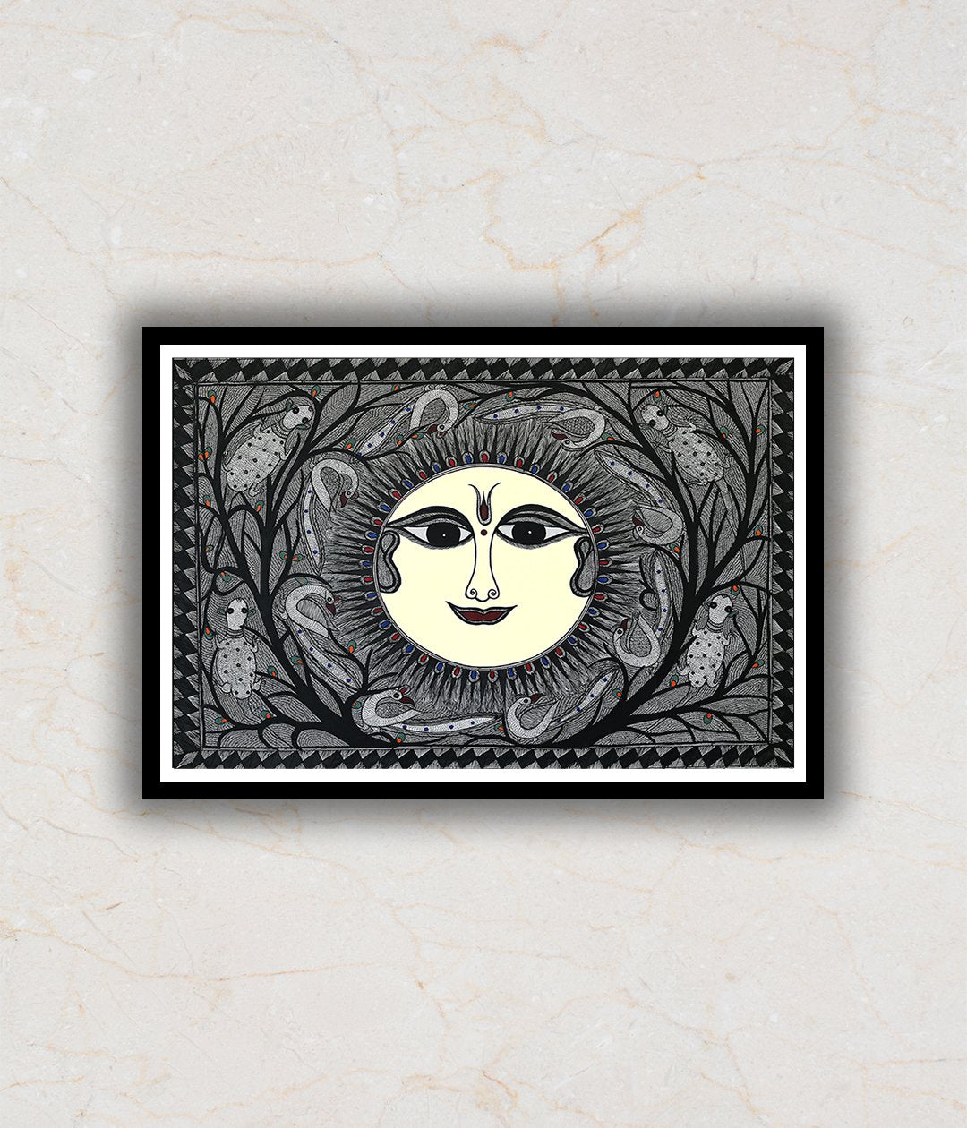 "Sun God Madhubani Art Painting For Home Wall Art Decor"