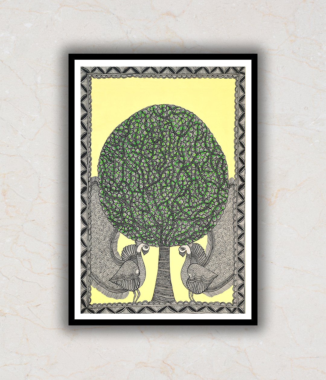 "Portriat Auspicious Tree of Life Madhubani Art Painting For Home Wall Art Decor"