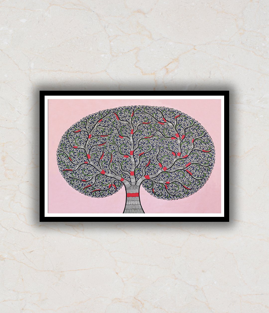 "Landscape Auspicious Tree of Life Madhubani Art Painting For Home Wall Art Decor"