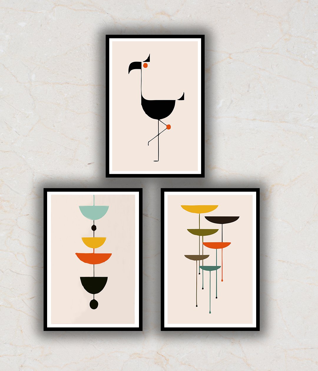 "Set of 3 Spirited Flamingo Abstract Painting"