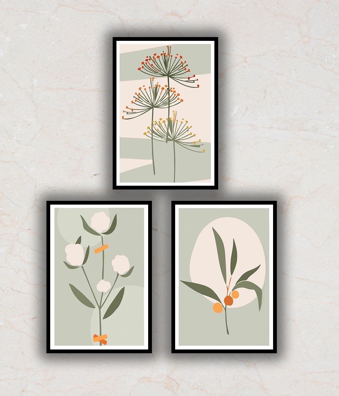 "Set of 3 Pastel Reflections Abstract Floral Art"