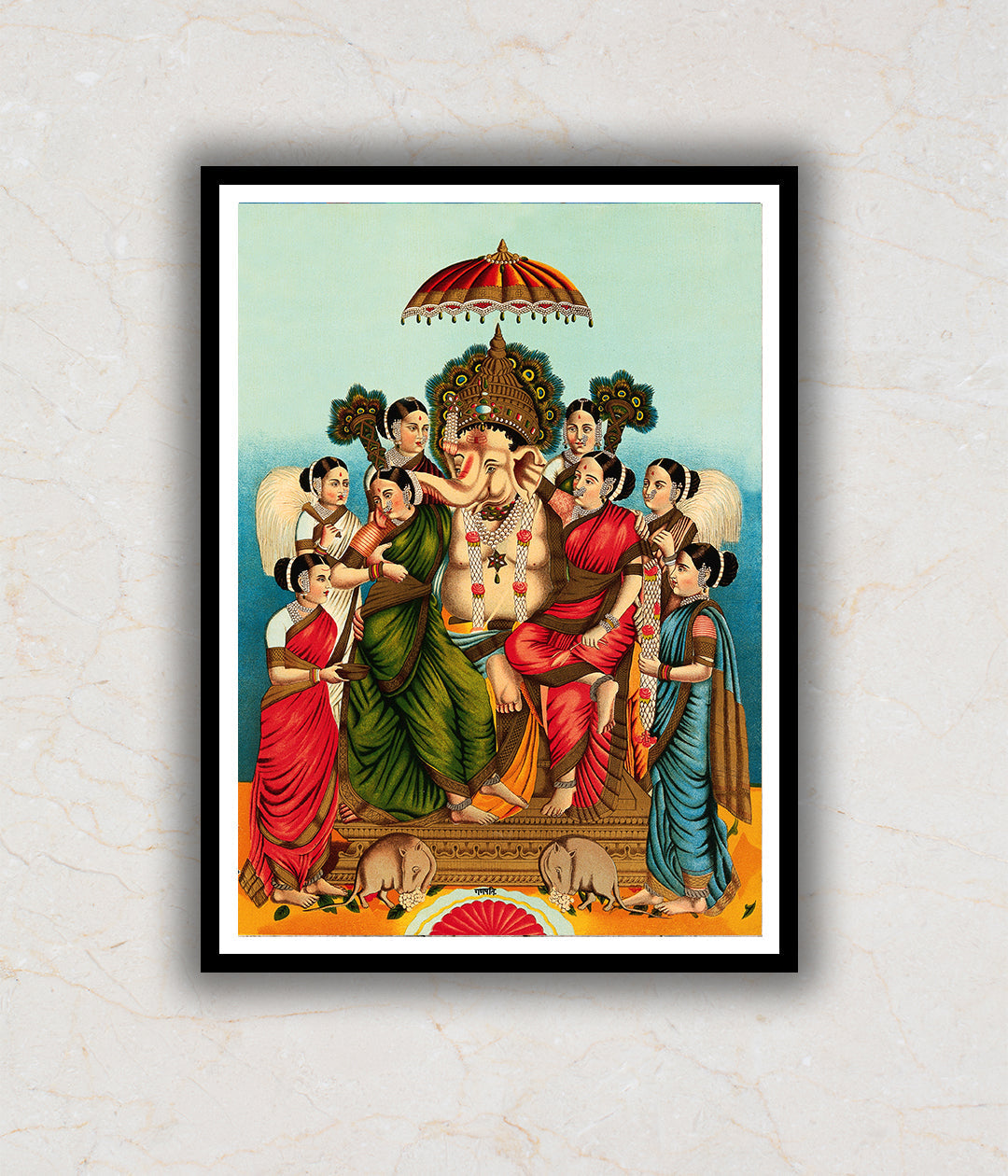 "Siddhi and Buddhi With Ganesh/Ganpati Painting On Canvas"