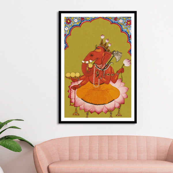 "Basohli Miniature Circa Ganesh/Ganpati Art Painting For Home Wall Art Decor"