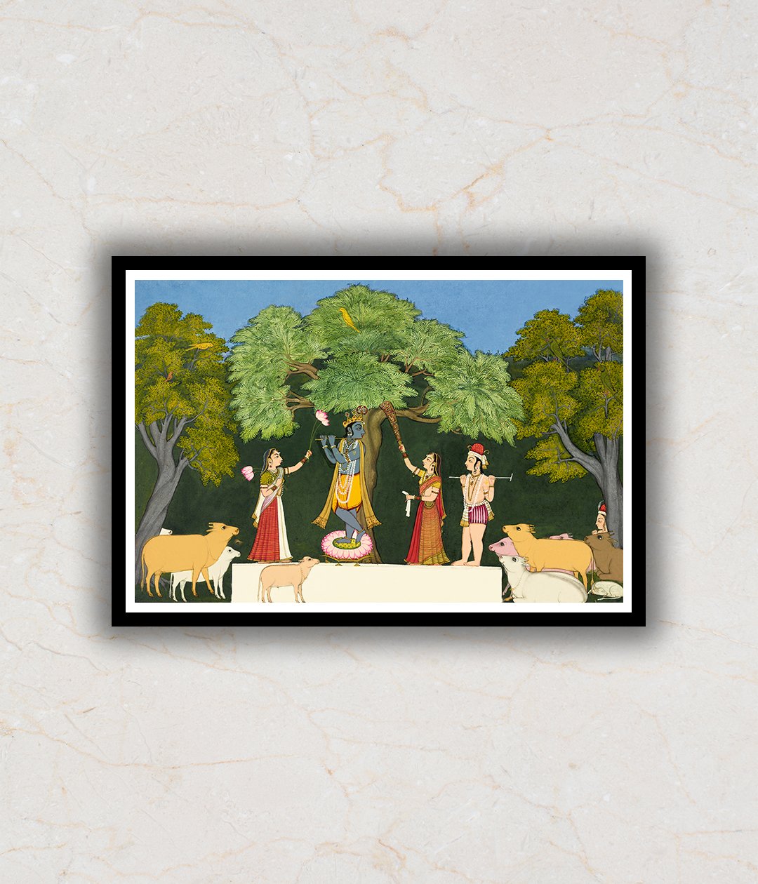 "Krishna entertaining his companions Pichwai Art Painting For Home Wall Art Decor"