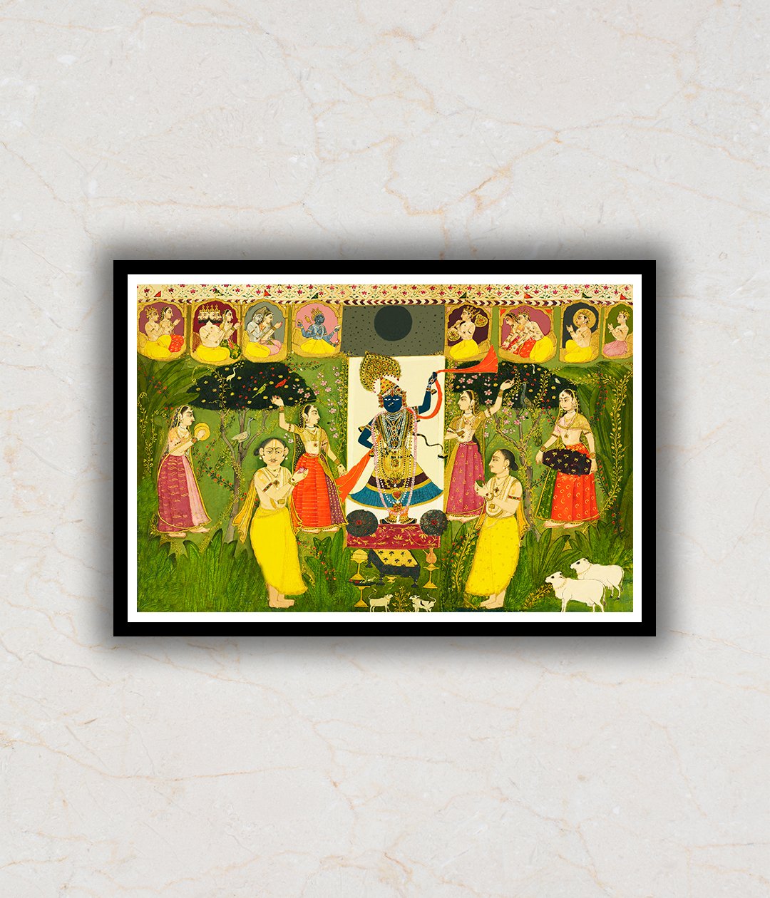 "Worship of Shrinathji Antique Pichwai Art Painting For Home Wall Art Decor"