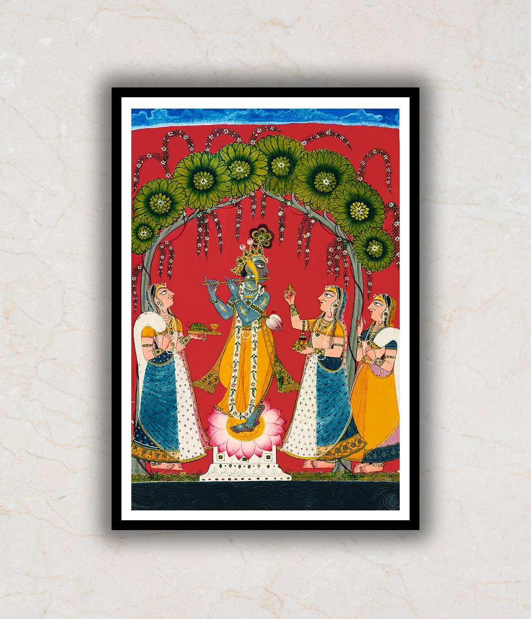 "Krishna Ji Serenading Gopis Antique Pichwai Art Painting For Home Wall Art Decor"