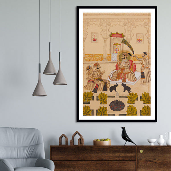 "Maharana Amar Singh II Is Shown Two Silver Elephants Indian Miniature Art Painting For Home Wall Art Decor"