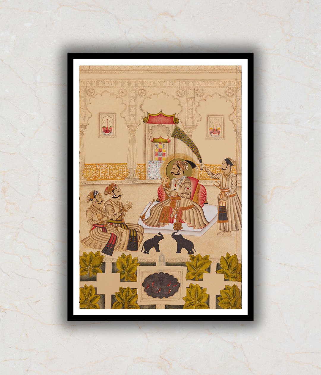 "Maharana Amar Singh II Is Shown Two Silver Elephants Indian Miniature Art Painting For Home Wall Art Decor"