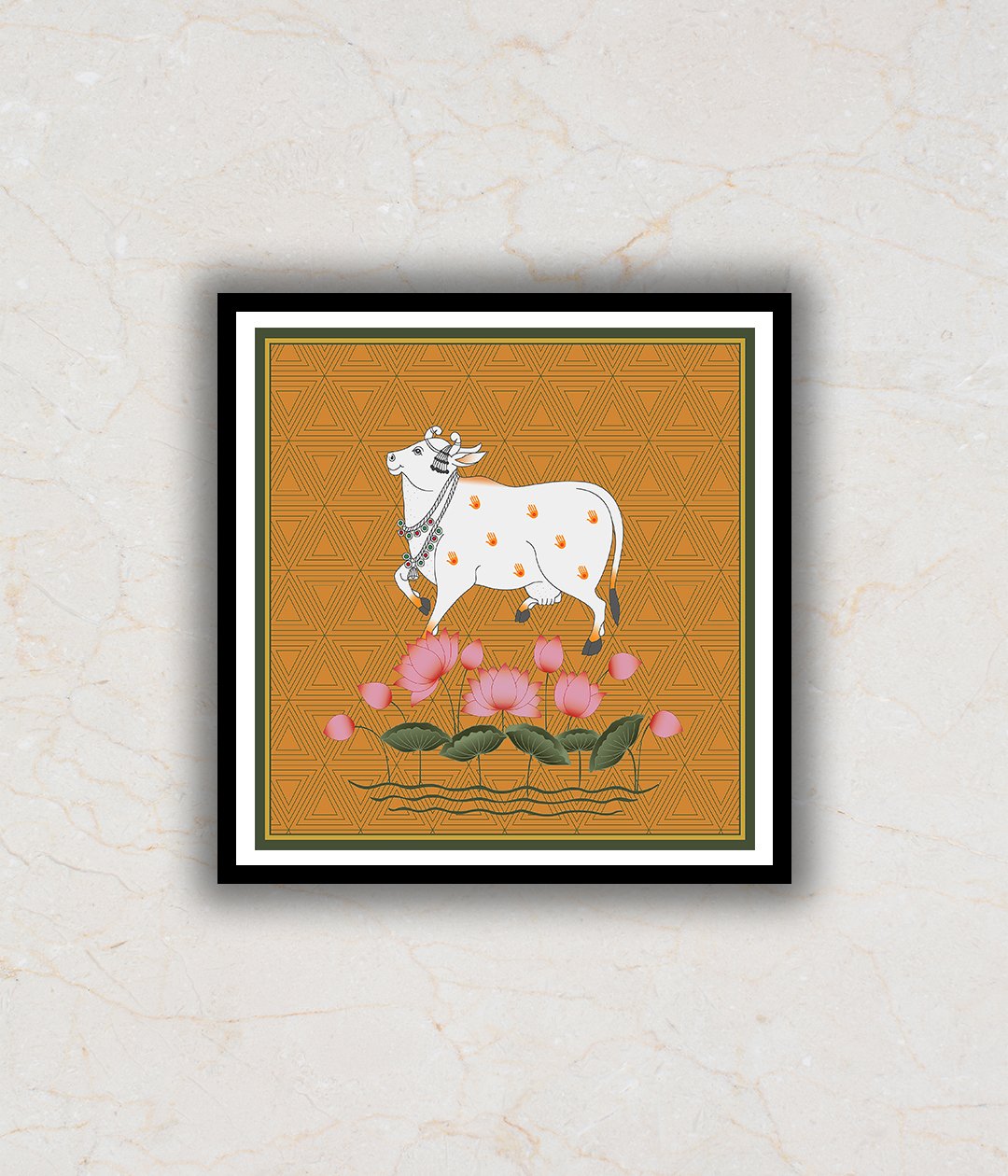 "Contemporary Style Orange Nandi Pichwai Art Painting For Home Wall Art Decor"