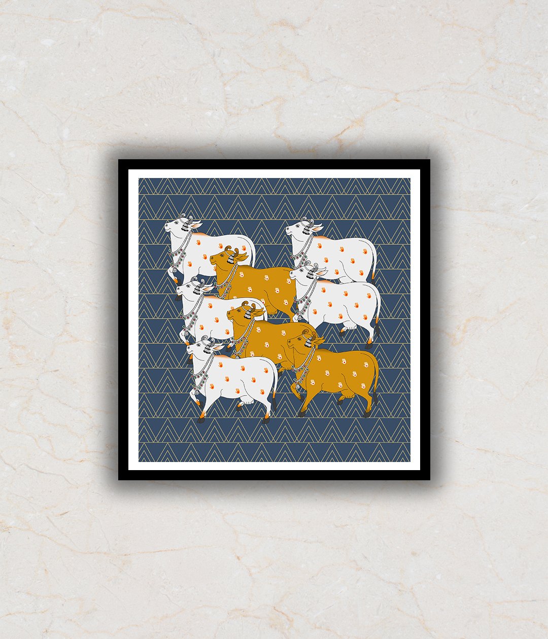 "Contemporary Style Blue Nandi's Pichwai Art Painting For Home Wall Art Decor"