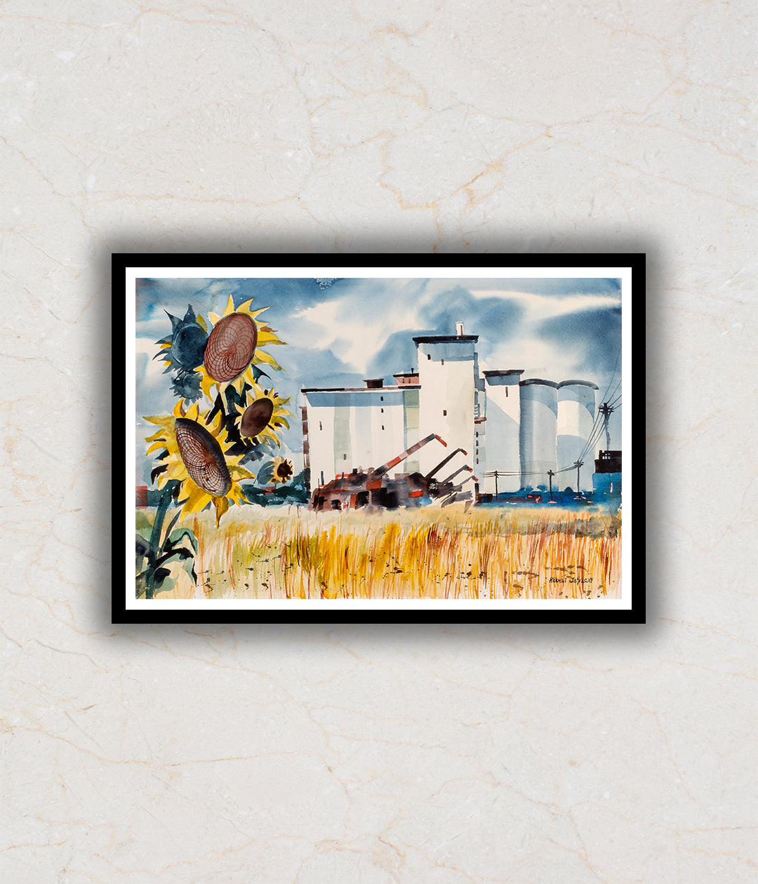 "Grain Elevator, Kansas Landscape Painting"