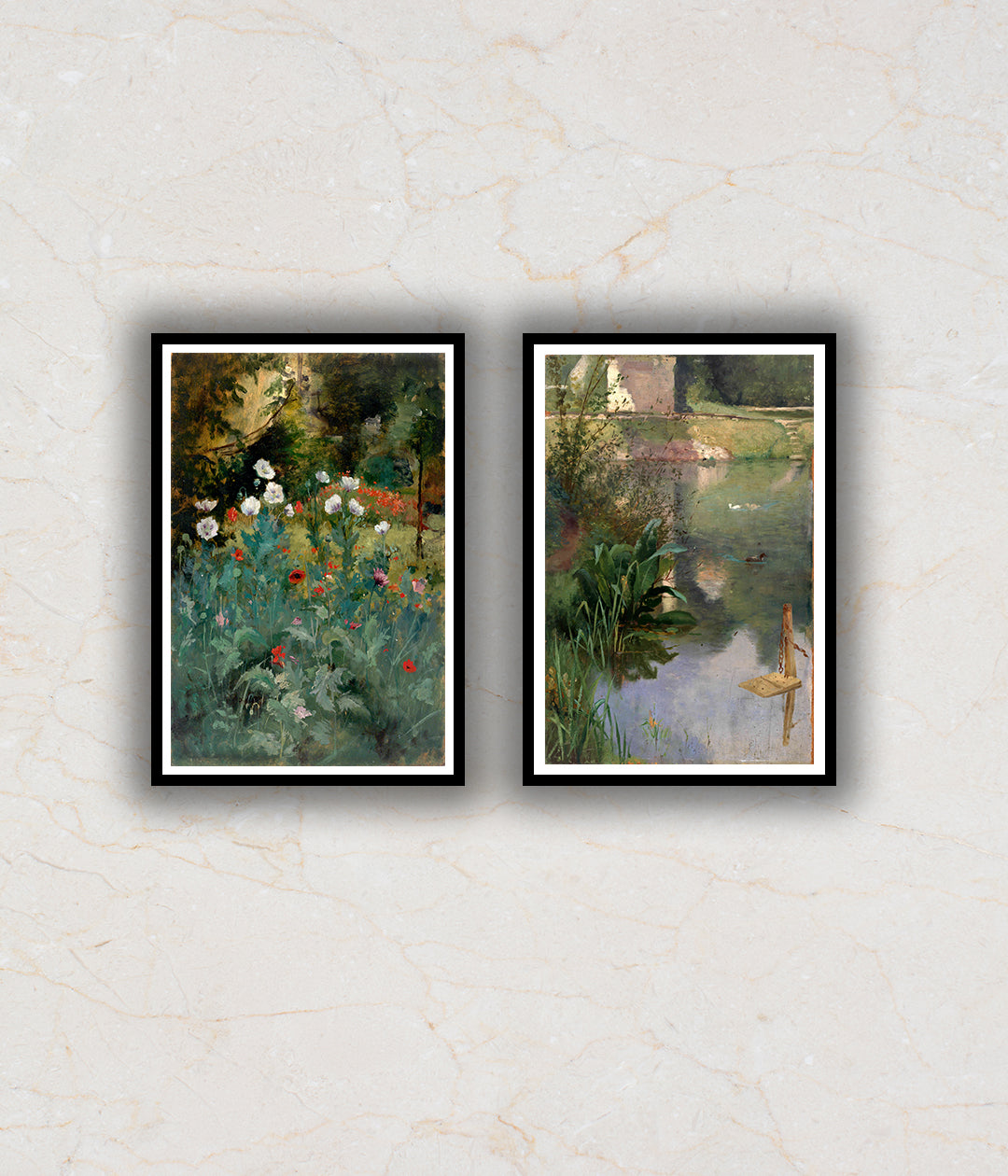"Set of 2 Poppies and Margin of a Moat Floral Paintings by Eliphalet Fraser Andrews"