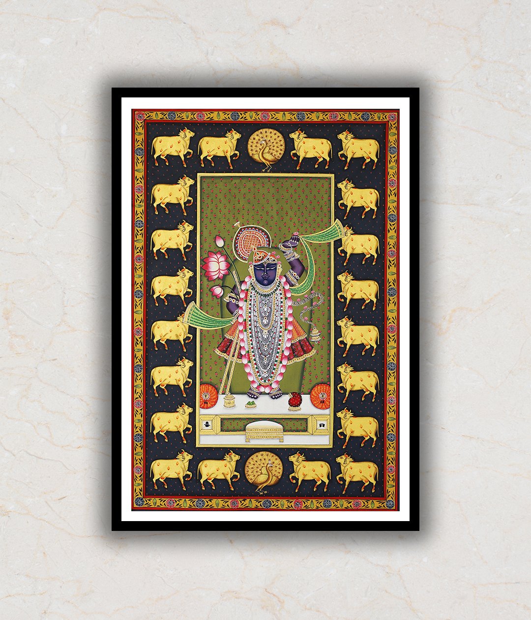 "Shrinath Ji (Shri Krishna) Black and Gold Pichwai Art Painting For Home Wall Art Decor"