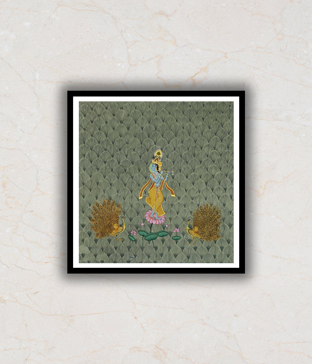 "Contemporary Style Krishna Peacocks and lotus Pichwai Art Painting For Home Wall Art Decor"