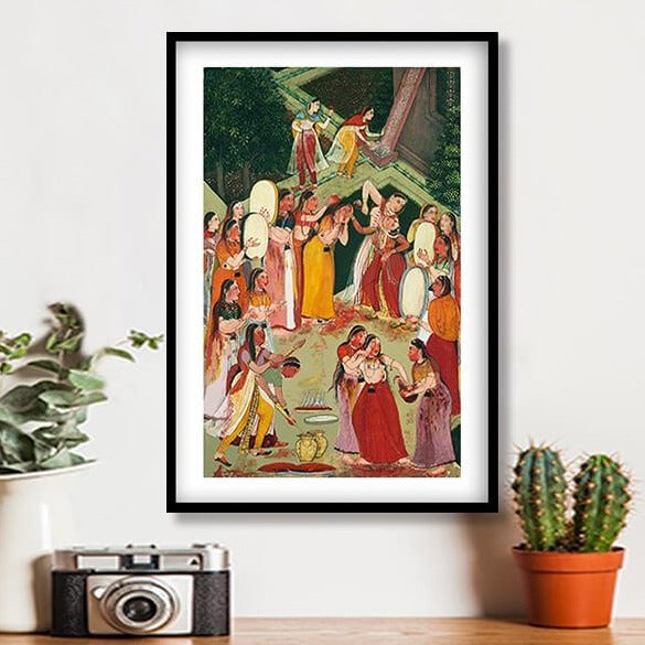 "Girls Spraying Each Other at Holi Art Painting For Home Wall Art Decor"