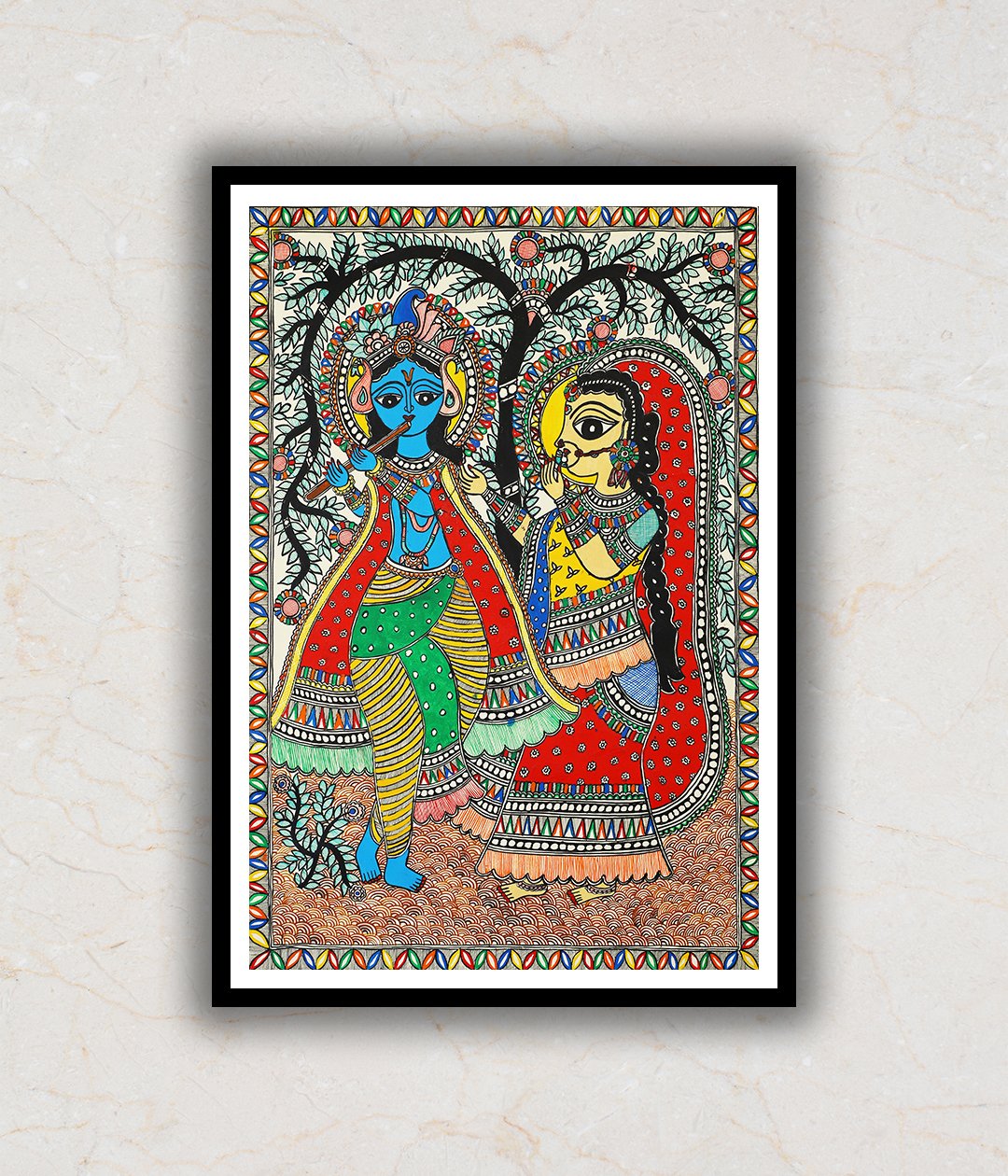 "Krishna and Radha Madhubani Art Painting For Home Wall Art Decor 2"
