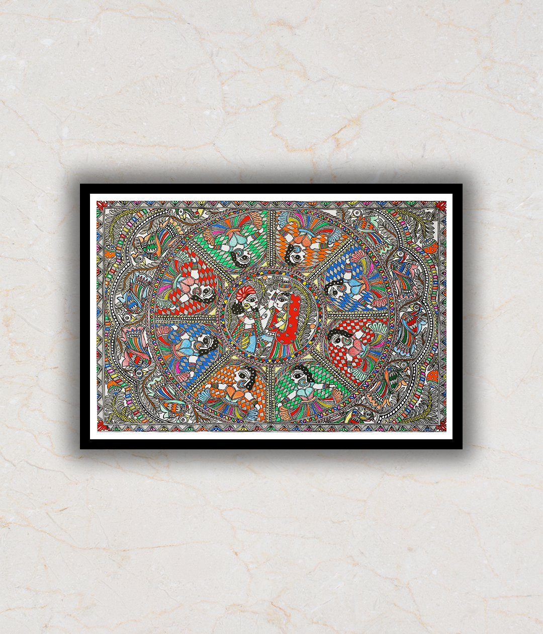 "Krishna and Radha Madhubani Art Painting For Home Wall Art Decor 1"