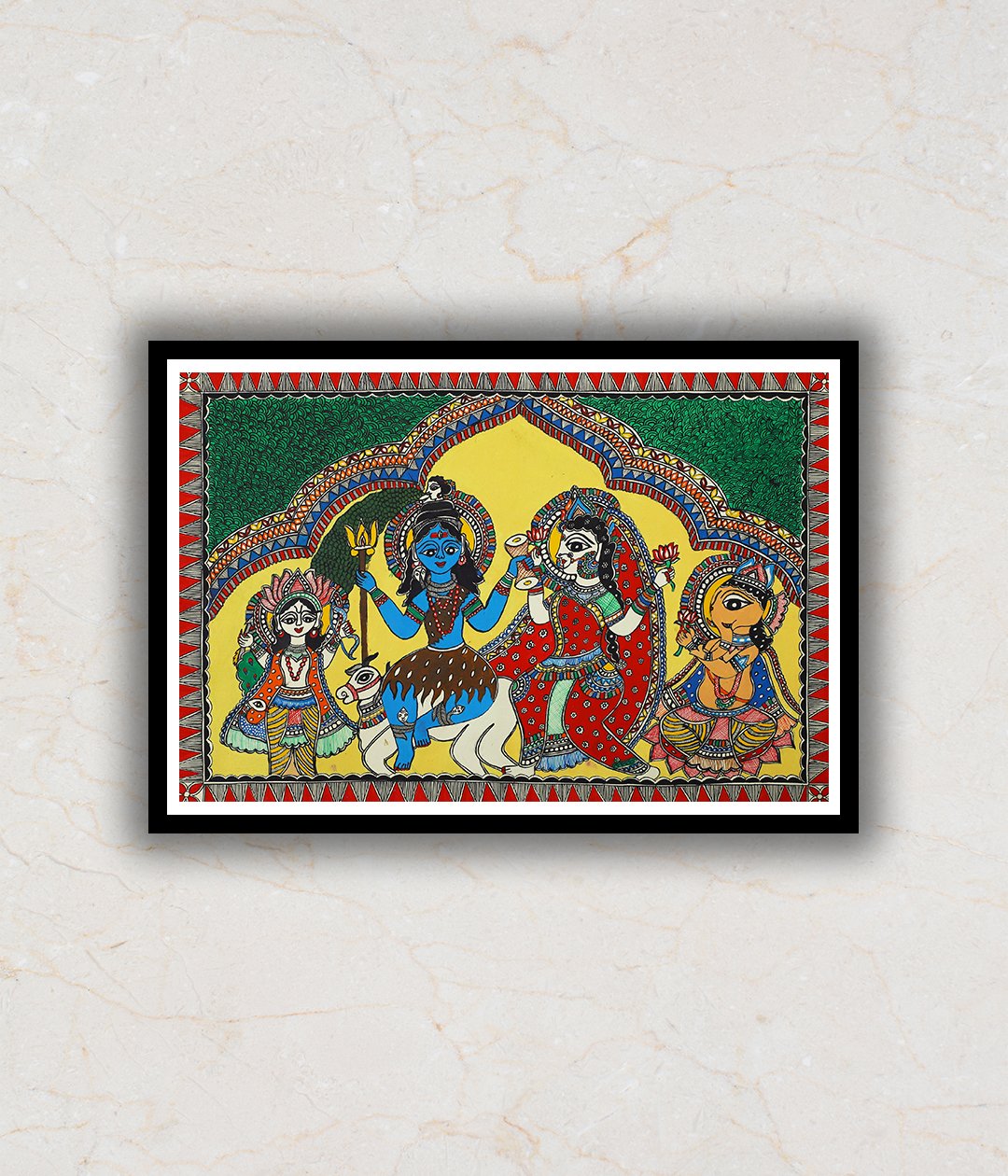 "Shiv Parivaar Madhubani Art Painting For Home Wall Art Decor"