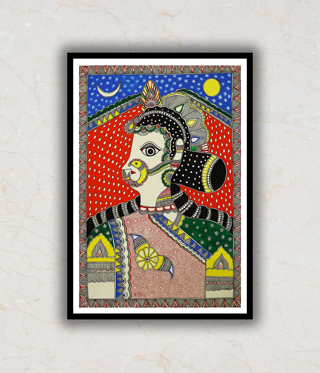 "Indian Women Madhubani Art Painting For Home Wall Art Decor"