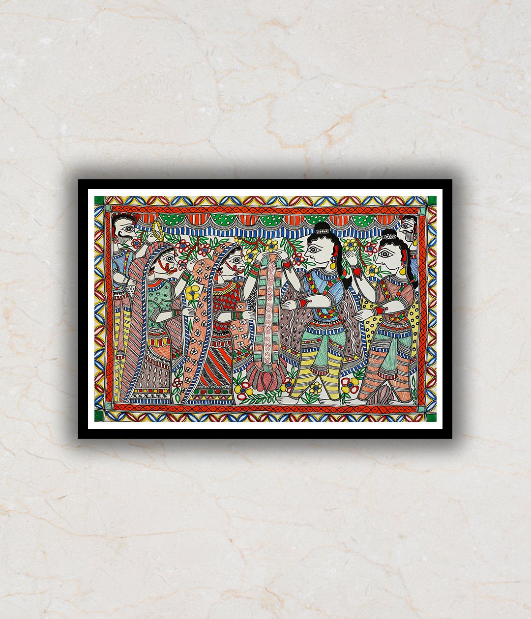 "Ram Sita Madhubani Art Painting For Home Wall Art Decor"