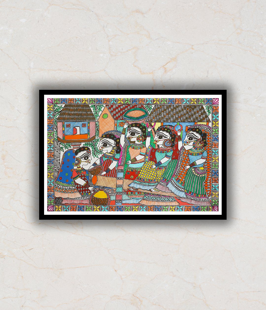 "Shringhar Village scene Madhubani Art Painting For Home Wall Art Decor"