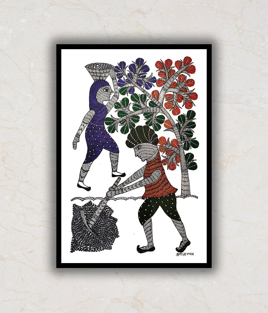 "Plouging Village scene Gond Art Painting For Home Wall Art Decor"