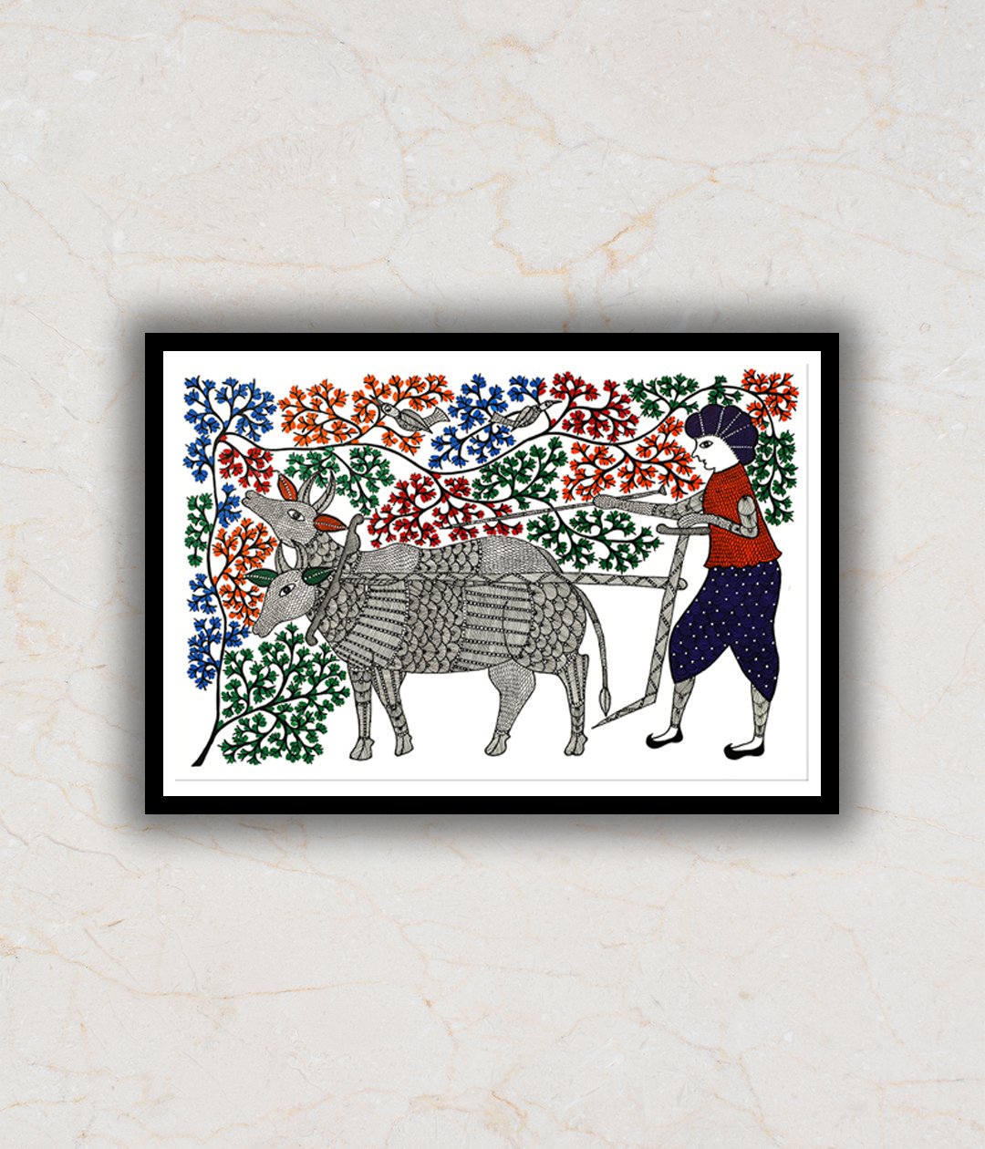 "Village Scene Gond Art Painting For Home Wall Art Decor"