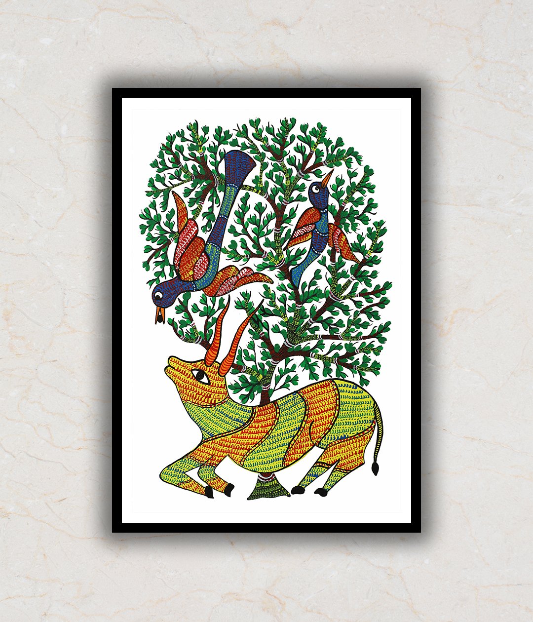 "Deer and Tree Gond Art Painting For Home Wall Art Decor"