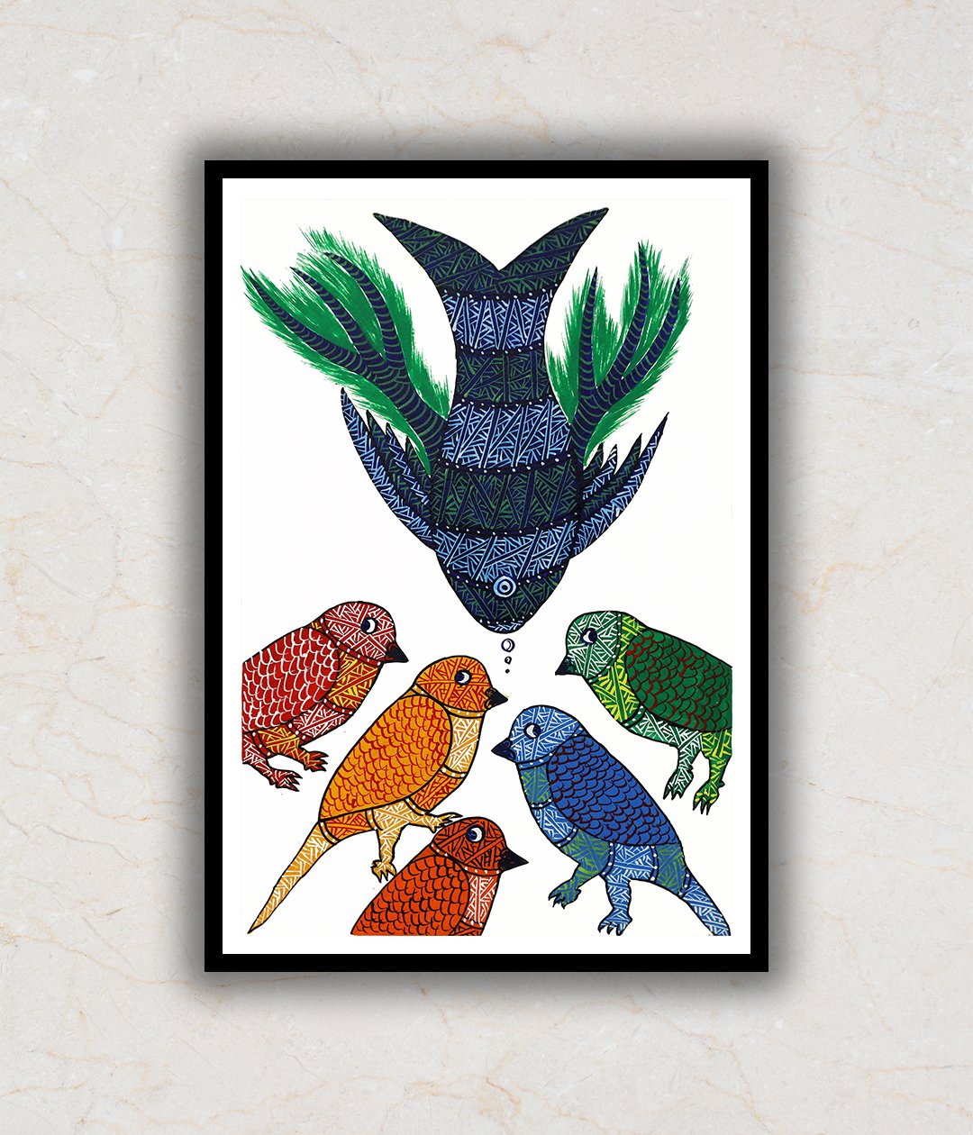 "Fishes and peacocks Gond Art Painting For Home Wall Art Decor"