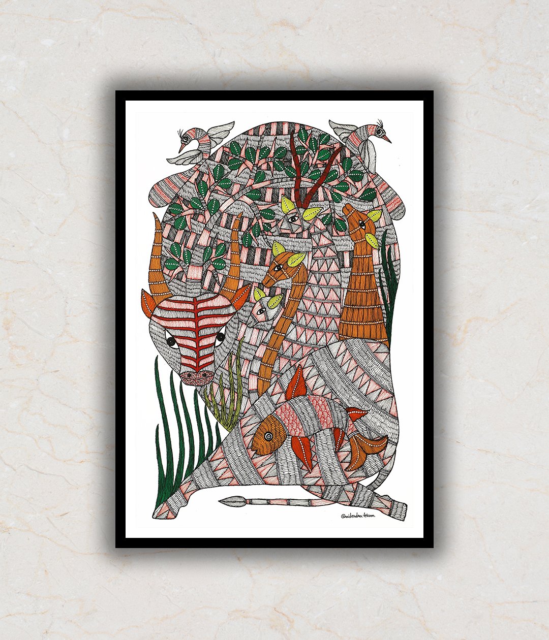 "Colourful Gond Art Painting For Home Wall Art Decor"