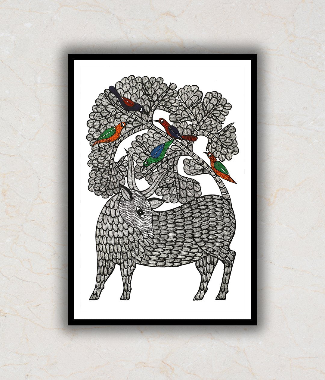 "Deer and Tree Gond Art Painting For Home Wall Art Decor 3"