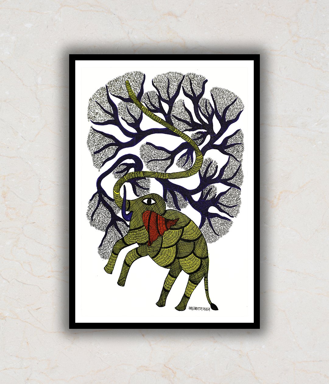 "Elephant and Tree Gond Art Painting For Home Wall Art Decor 2"