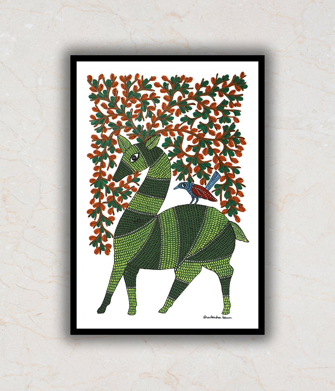 "Deer and Tree Gond Art Painting For Home Wall Art Decor 2"
