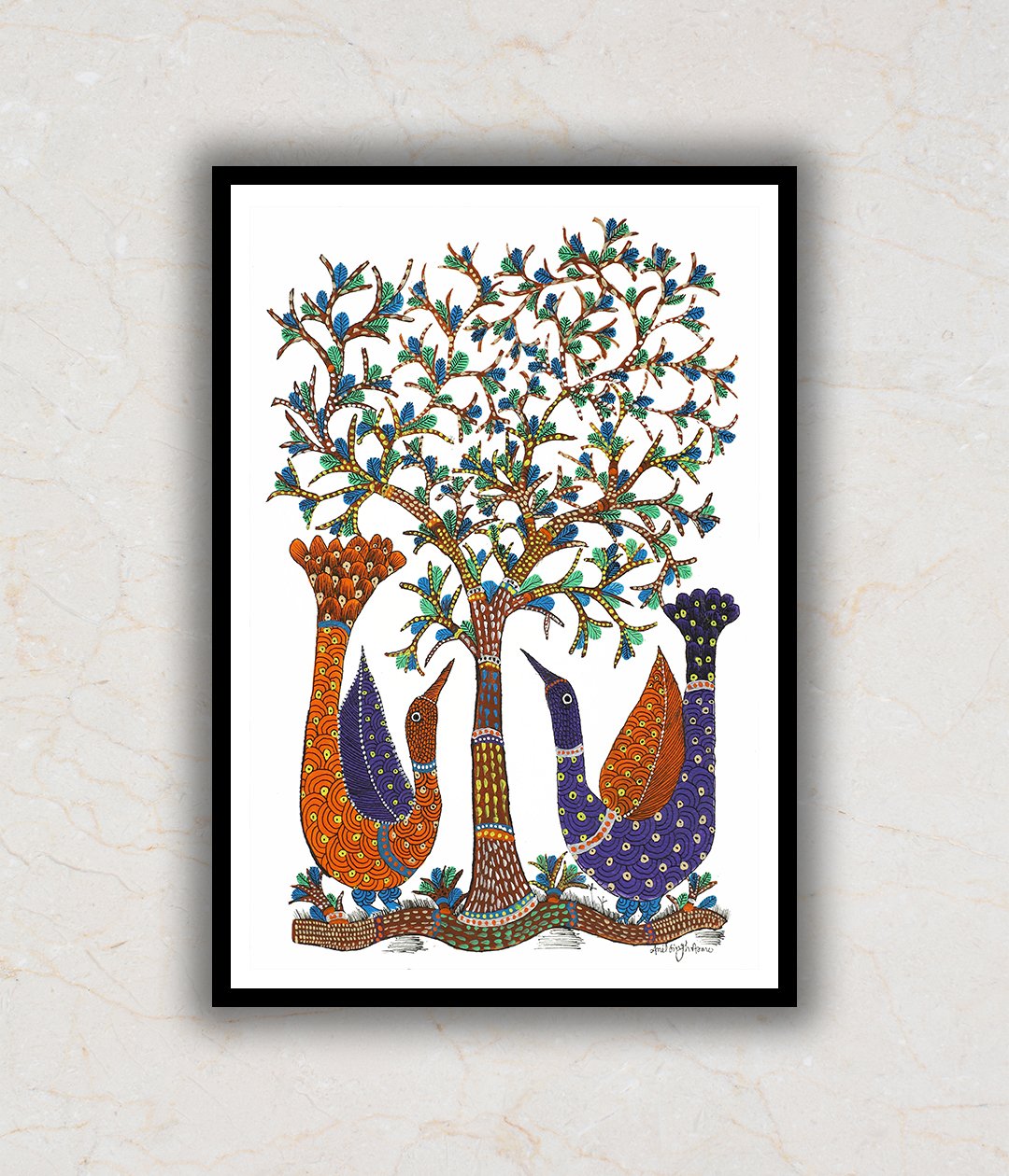 "Peacocks Gond Art Painting For Home Wall Art Decor"
