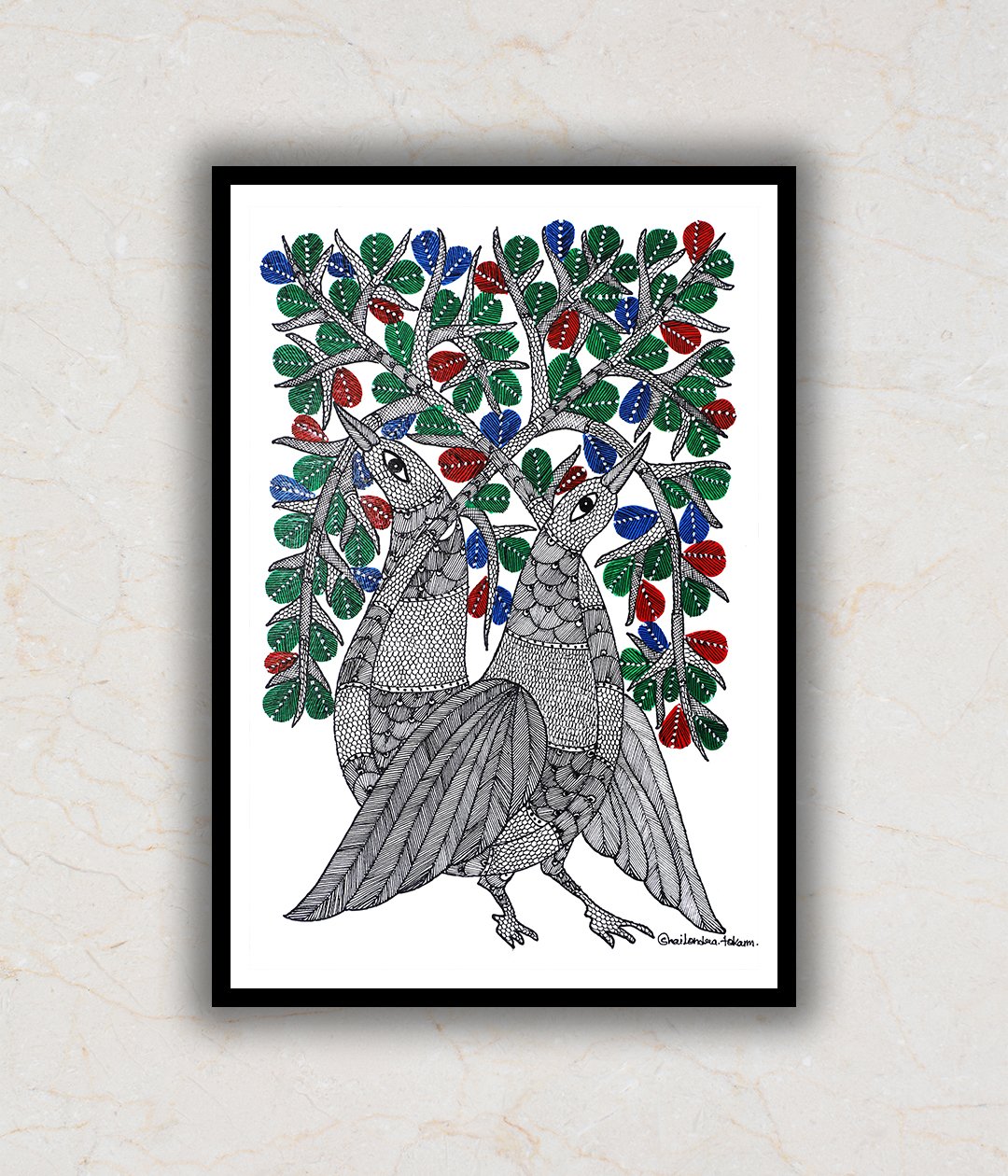 "Peacock Gond Art Painting For Home Wall Art Decor"