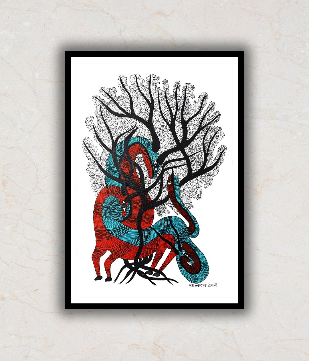 "Deer Gond Art Painting For Home Wall Art Decor"
