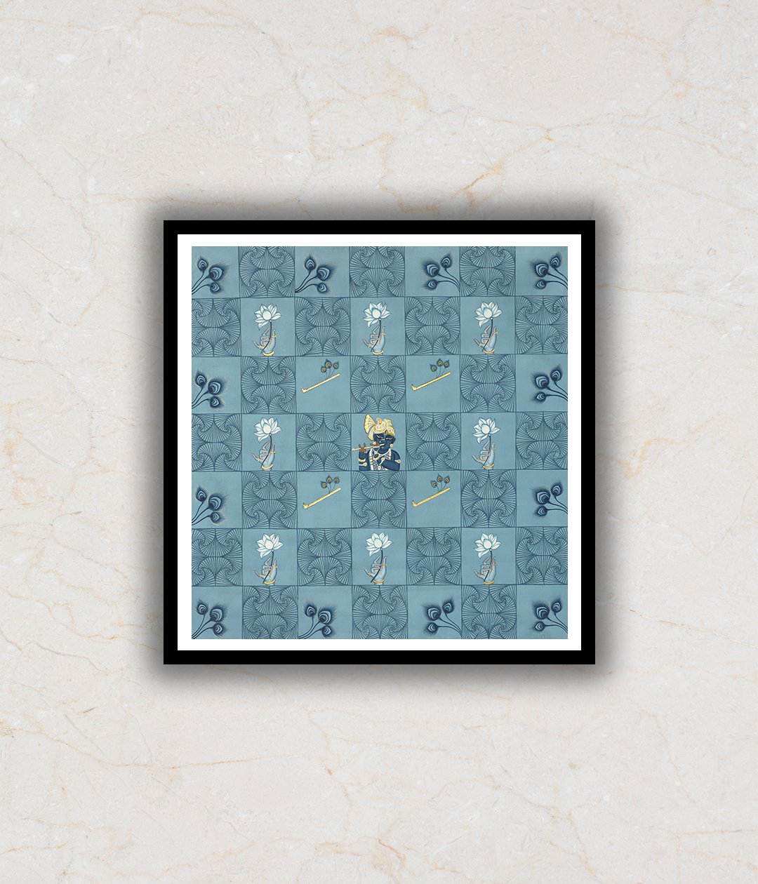 "Shrinath ji (Shri Krishna) with Pink Lotus Pichwai Art Painting For Home Wall Art Decor"