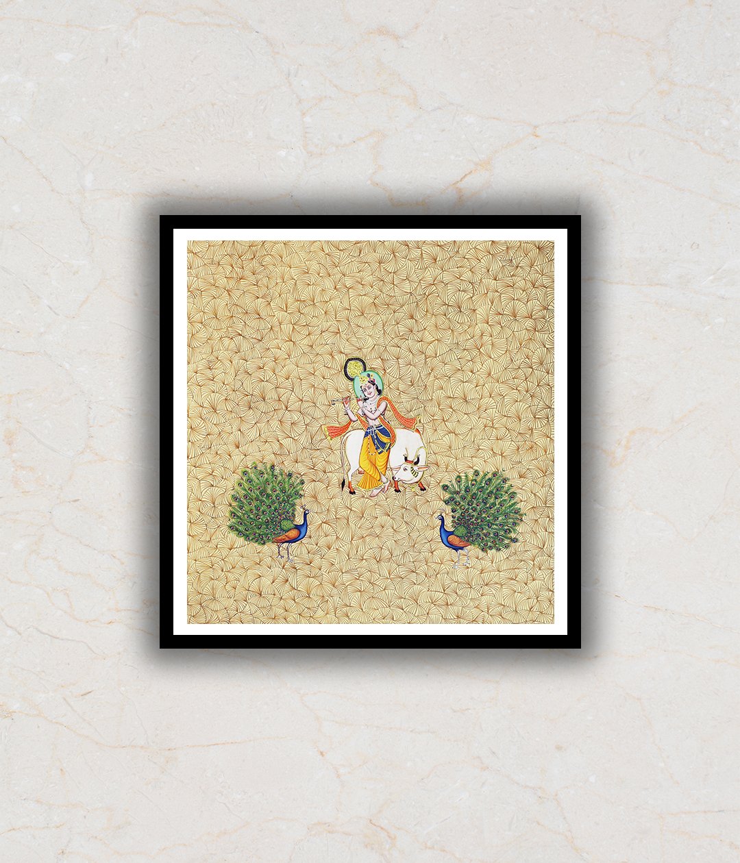 "Shri Krishna with Peacocks Contemporary Pichwai Art Painting For Home Wall Art Decor"