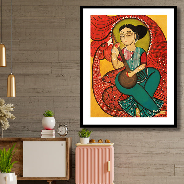 "Goddess Saraswati Kalighat Painting 5"