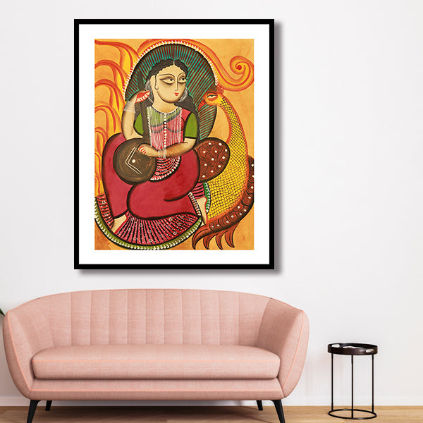 "Goddess Saraswati Kalighat Painting 3"