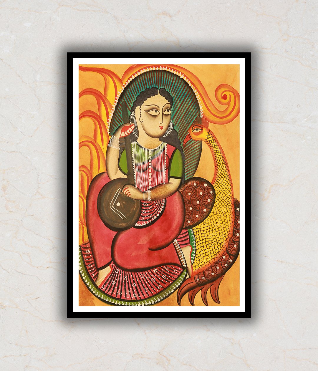 "Goddess Saraswati Kalighat Art Painting For Home Wall Art Decor 1"