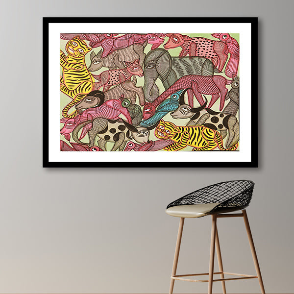"Jungle Scene Kalighat Painting 6"