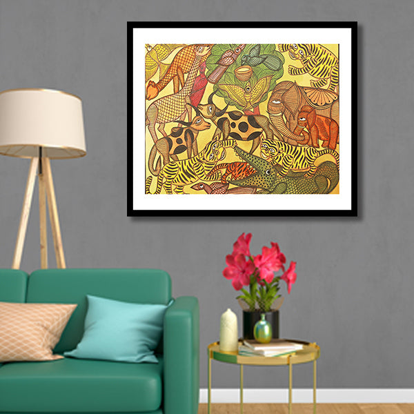 "Jungle Scene Kalighat Painting 2"