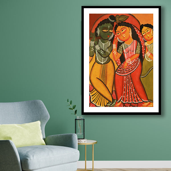 "Radha Krishna & Gopi Kalighat Painting"