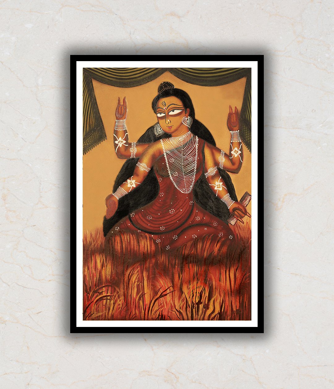 "Goddess Durga Kalighat Art Painting For Home Wall Art Decor"