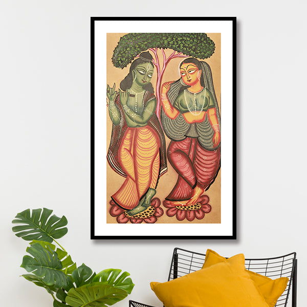 "Krishna Serenading Radha Kalighat Painting 1"