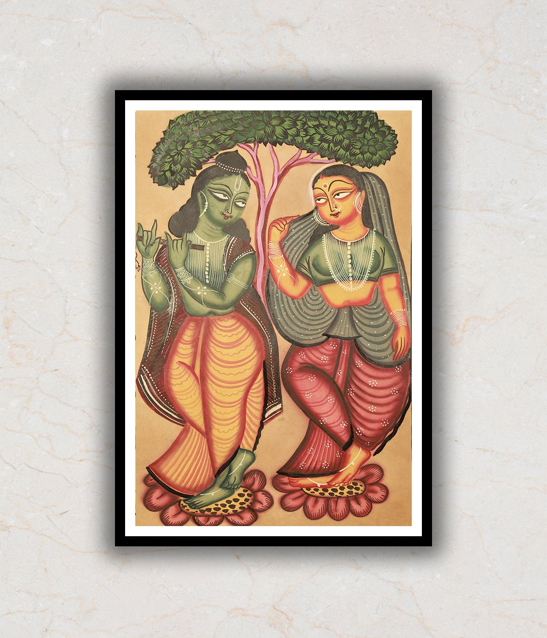 "Krishna Serenading Radha Kalighat Art Painting For Home Wall Art Decor"