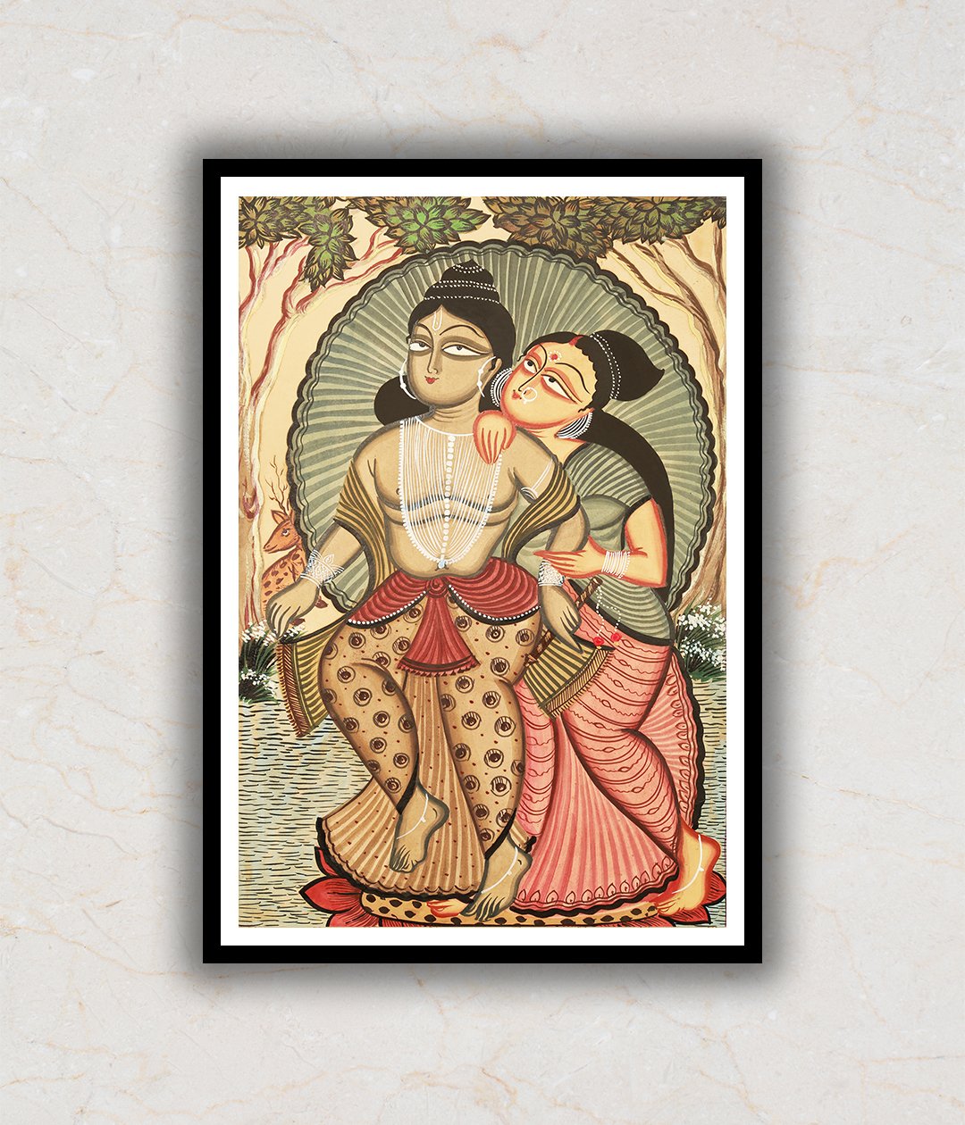 "Vishnu and Laxmi ji Kalighat Art Painting For Home Wall Art Decor"