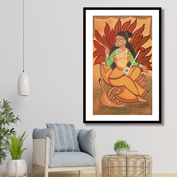 "Goddess Saraswati Kalighat Painting 1"