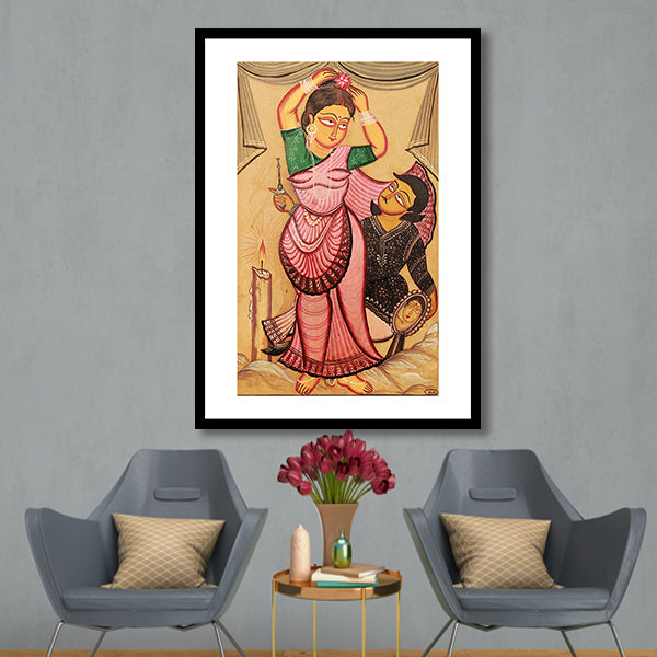 "Couple Scene Kalighat Painting 1"